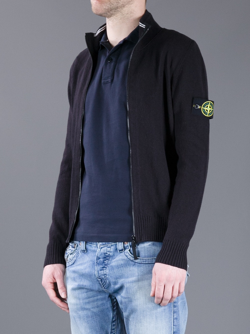 Stone Island Zip Up Knit in Black for Men - Lyst