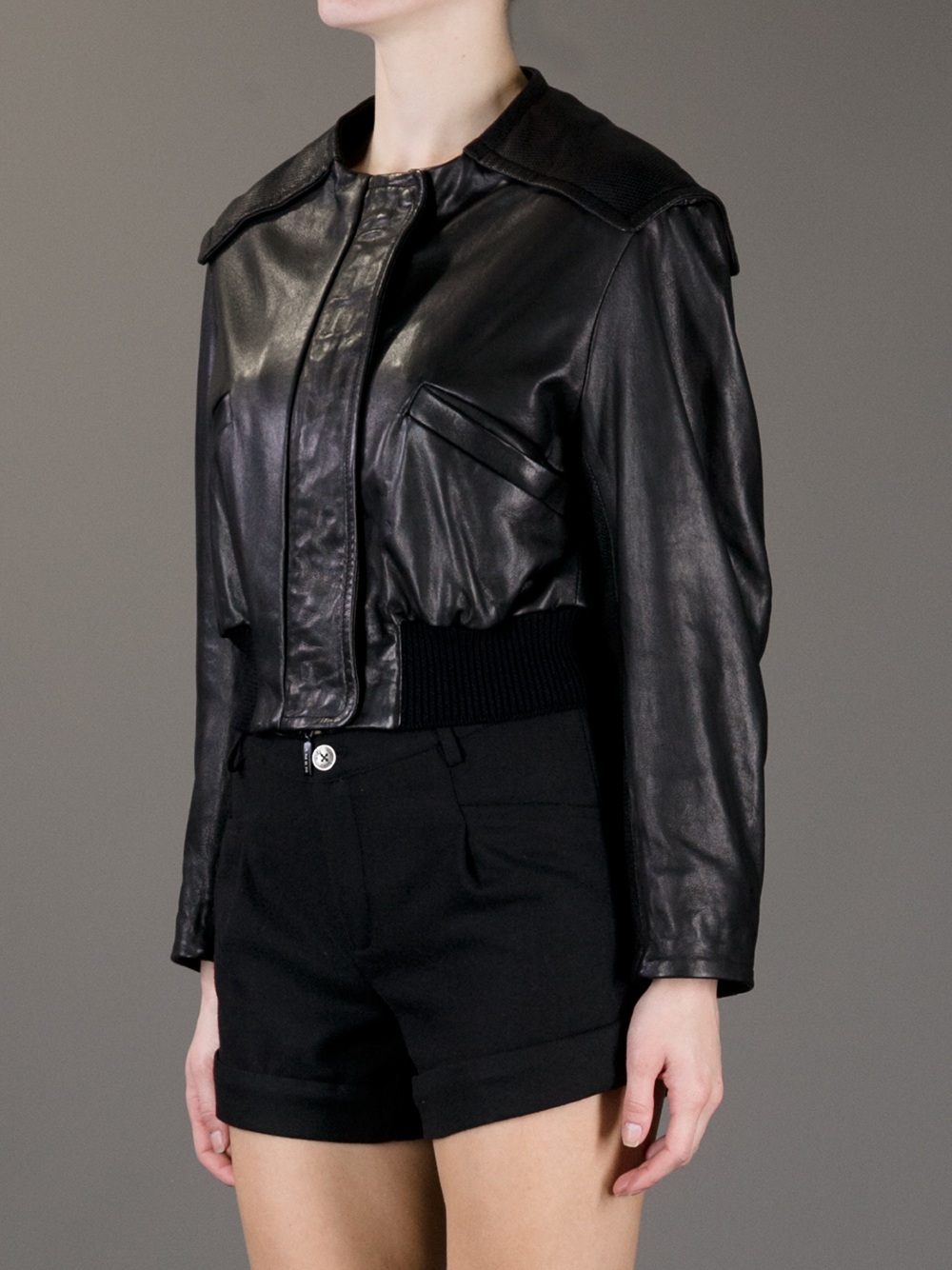 Amen Cropped Leather Bomber Jacket in Black - Lyst