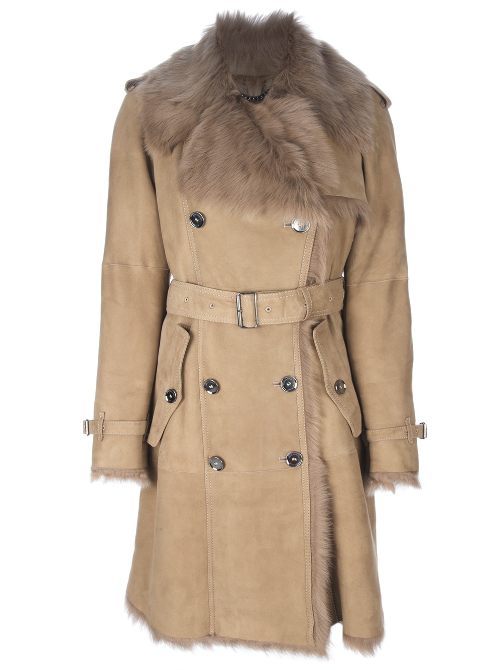 Burberry Shearling Trench Coat in Brown - Lyst