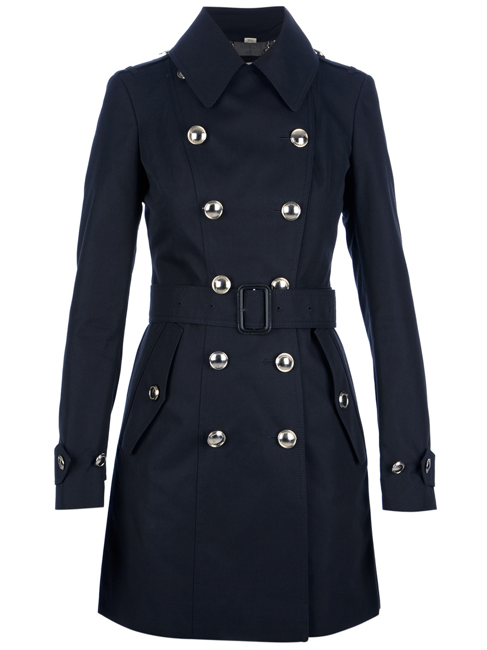 Burberry Double Breasted Trench Coat in Blue - Lyst