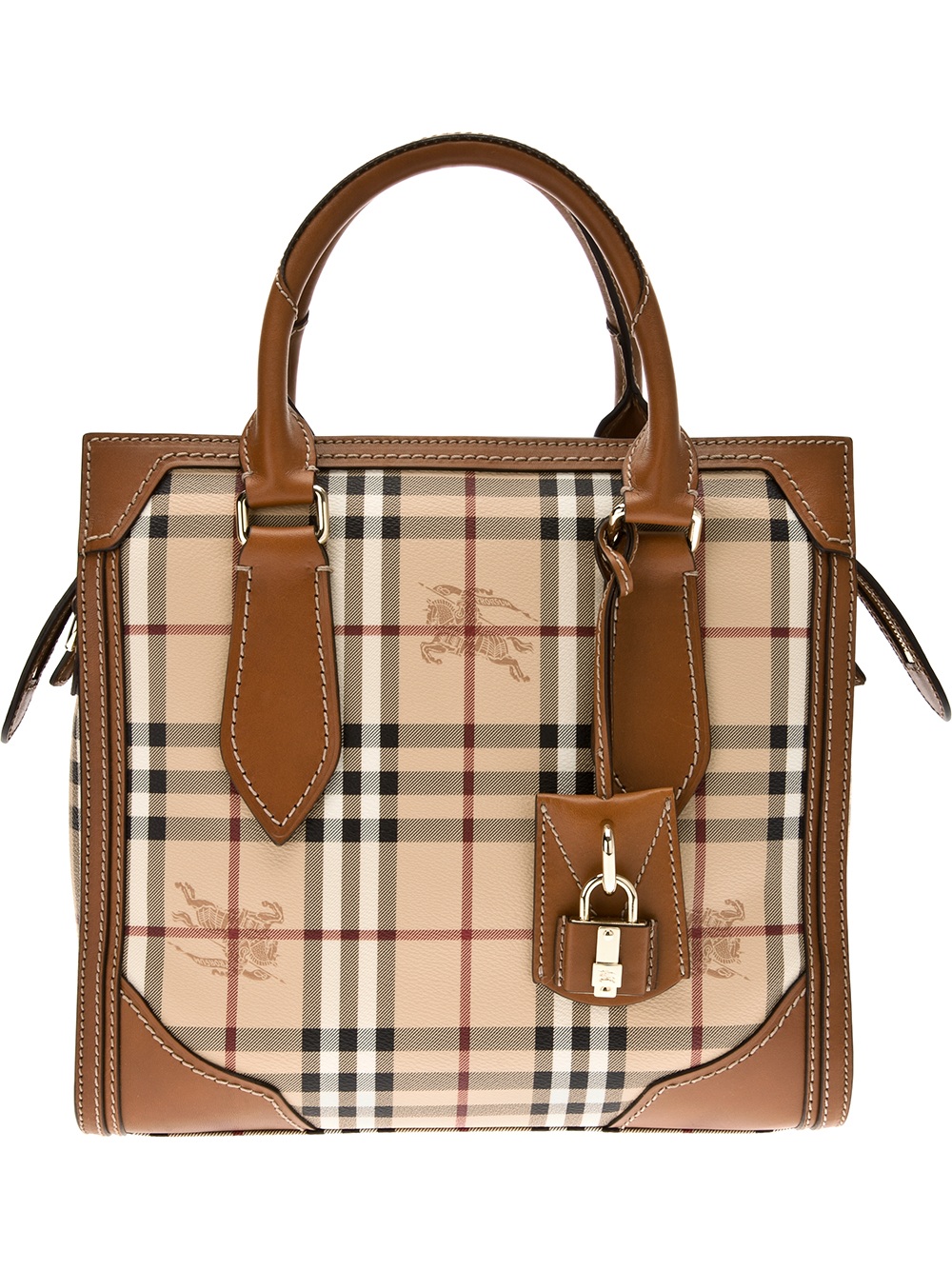 Burberry Honeywood Checked Tote in Brown - Lyst
