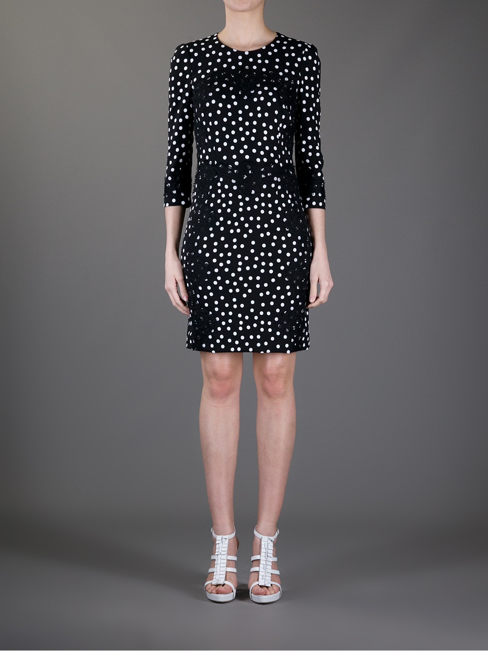 Dolce & Gabbana Lace Panelled Polkadot Dress in Black (White) - Lyst