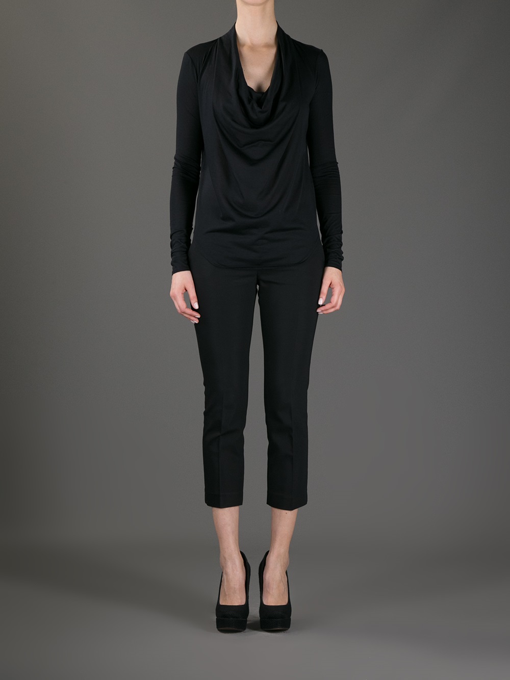 Helmut Lang Draped Cowl Neck Top In Black Lyst