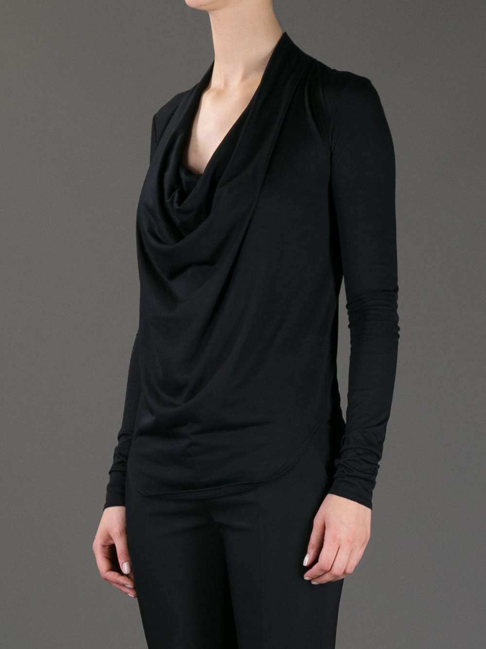 Helmut Lang Draped Cowl Neck Top In Black Lyst