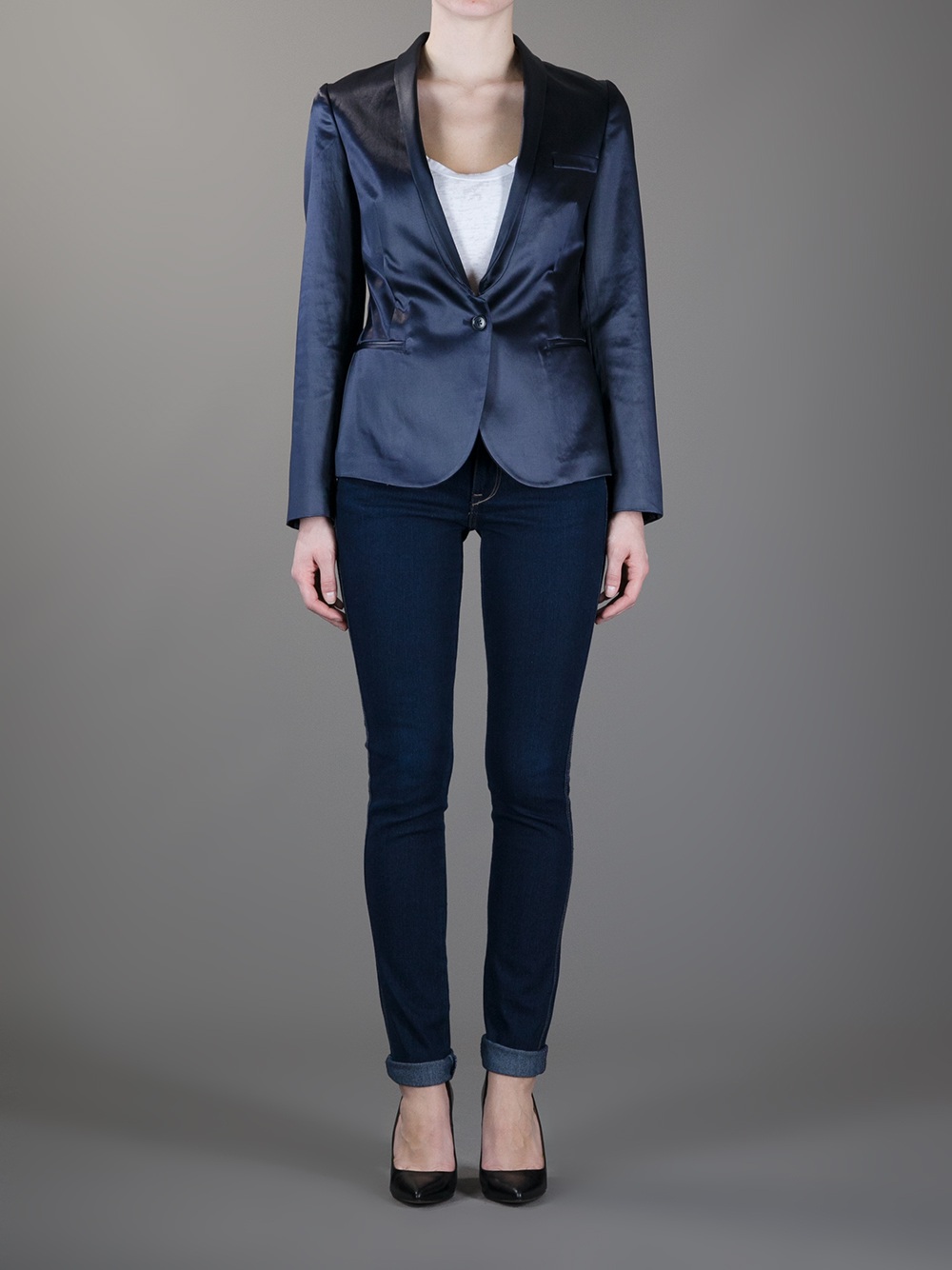 navy satin blazer