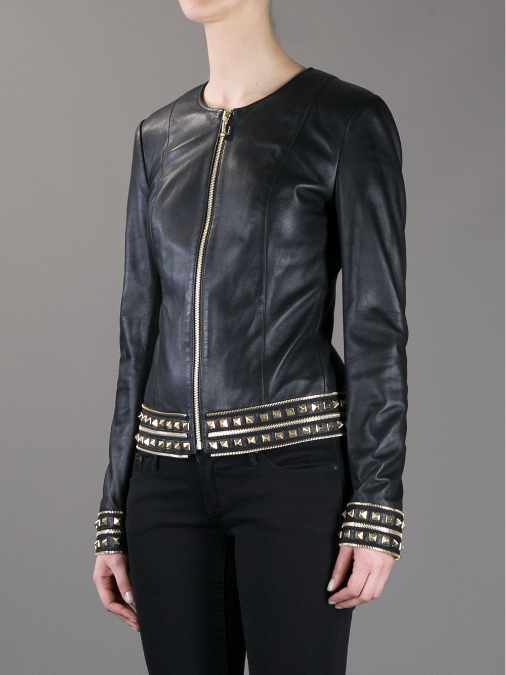 Philipp Plein Studded Leather Jacket in Black - Lyst