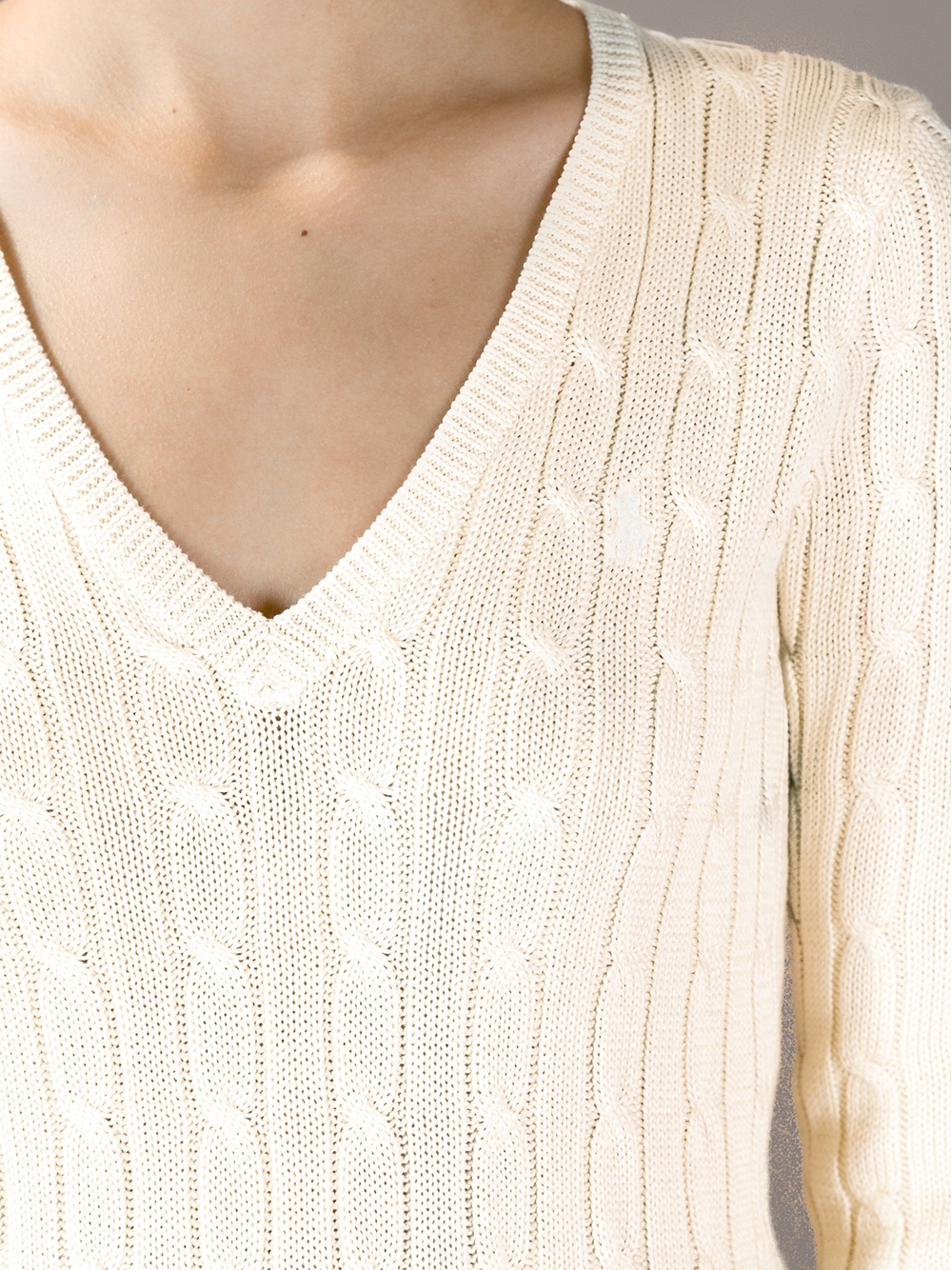 cream v neck cable knit sweater
