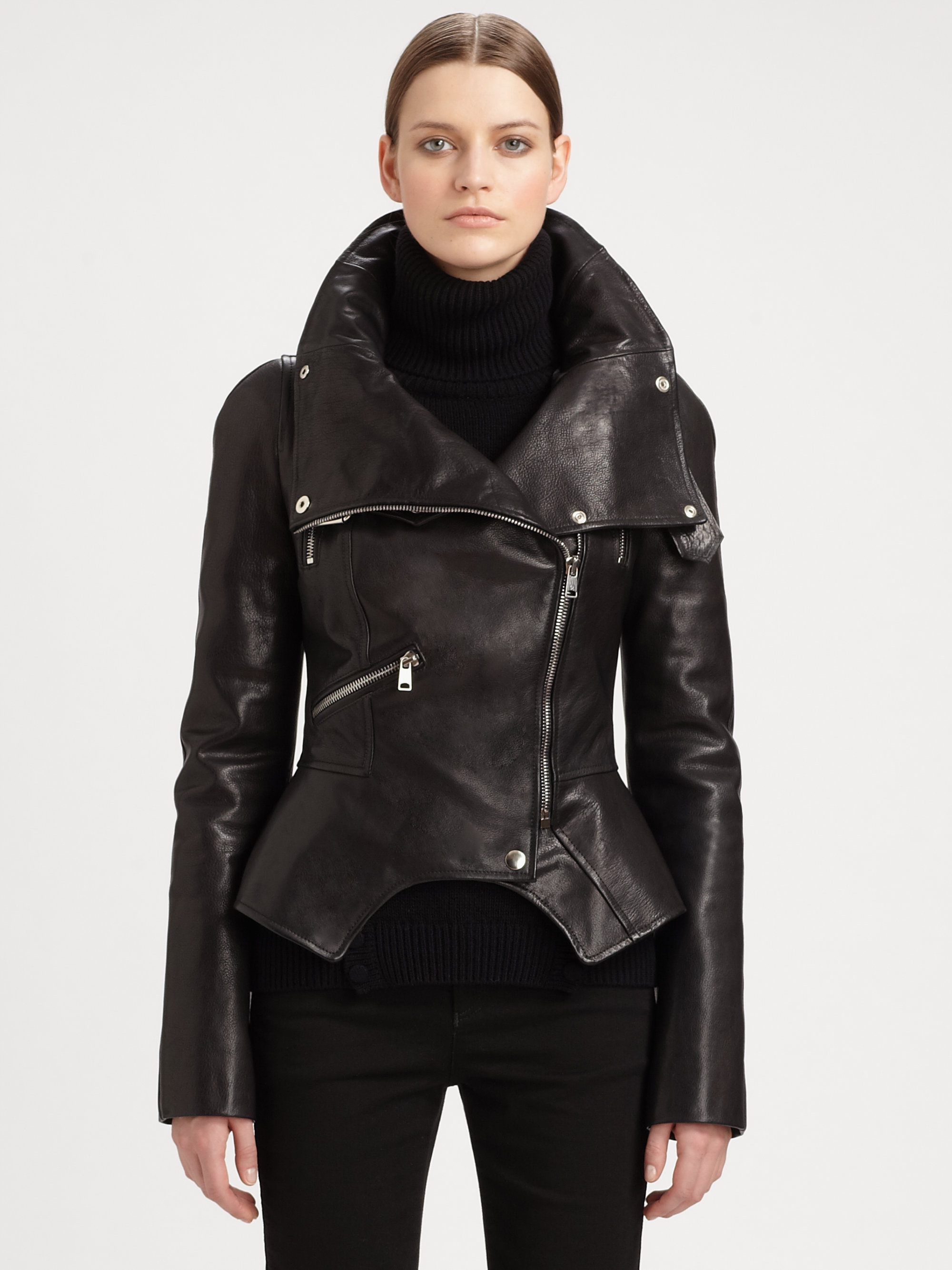 Lyst Alexander Mcqueen Leather Motorcycle Jacket In Black Gallery