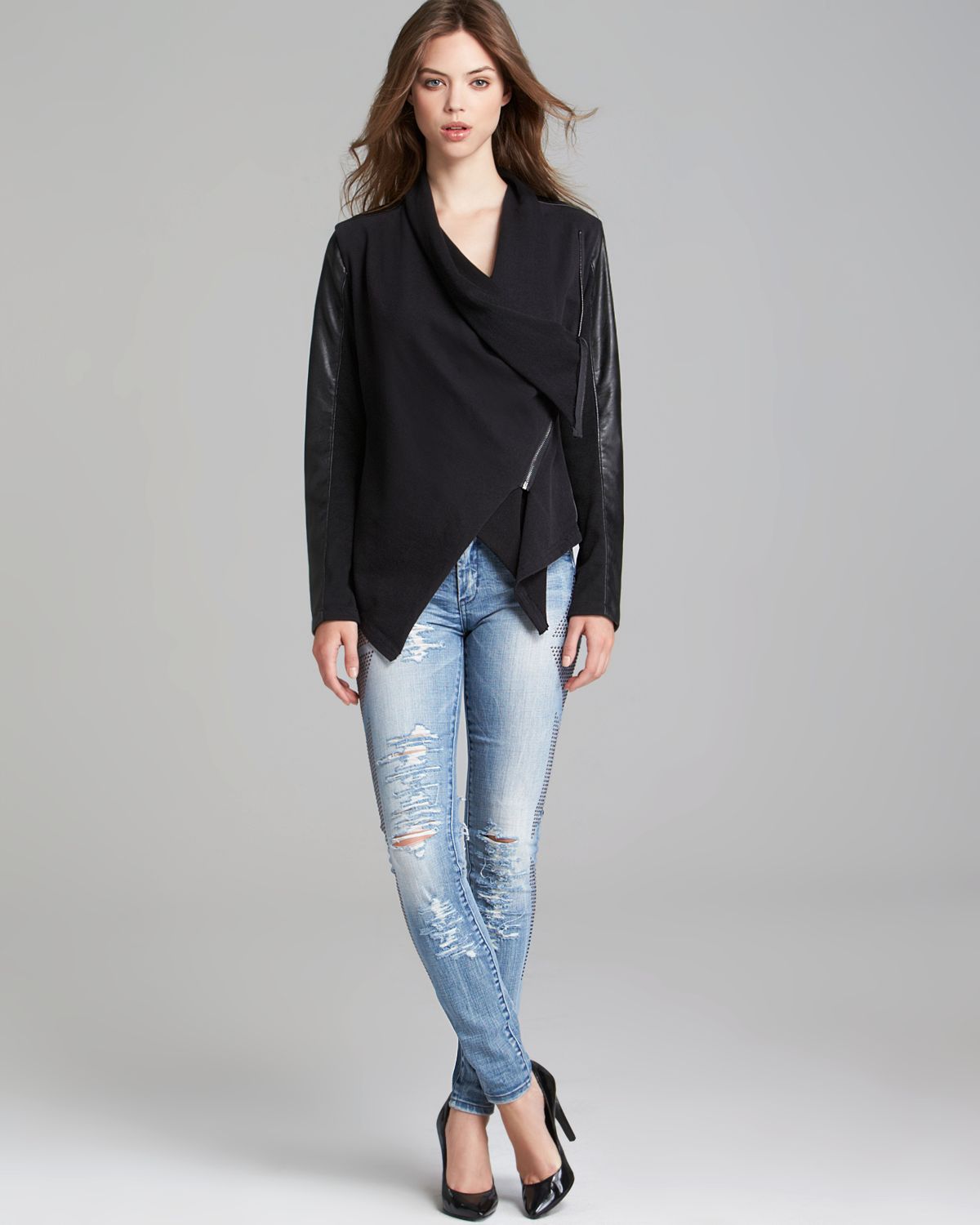 Blank Nyc Black Jacket Faux Leather Asymmetric Zip