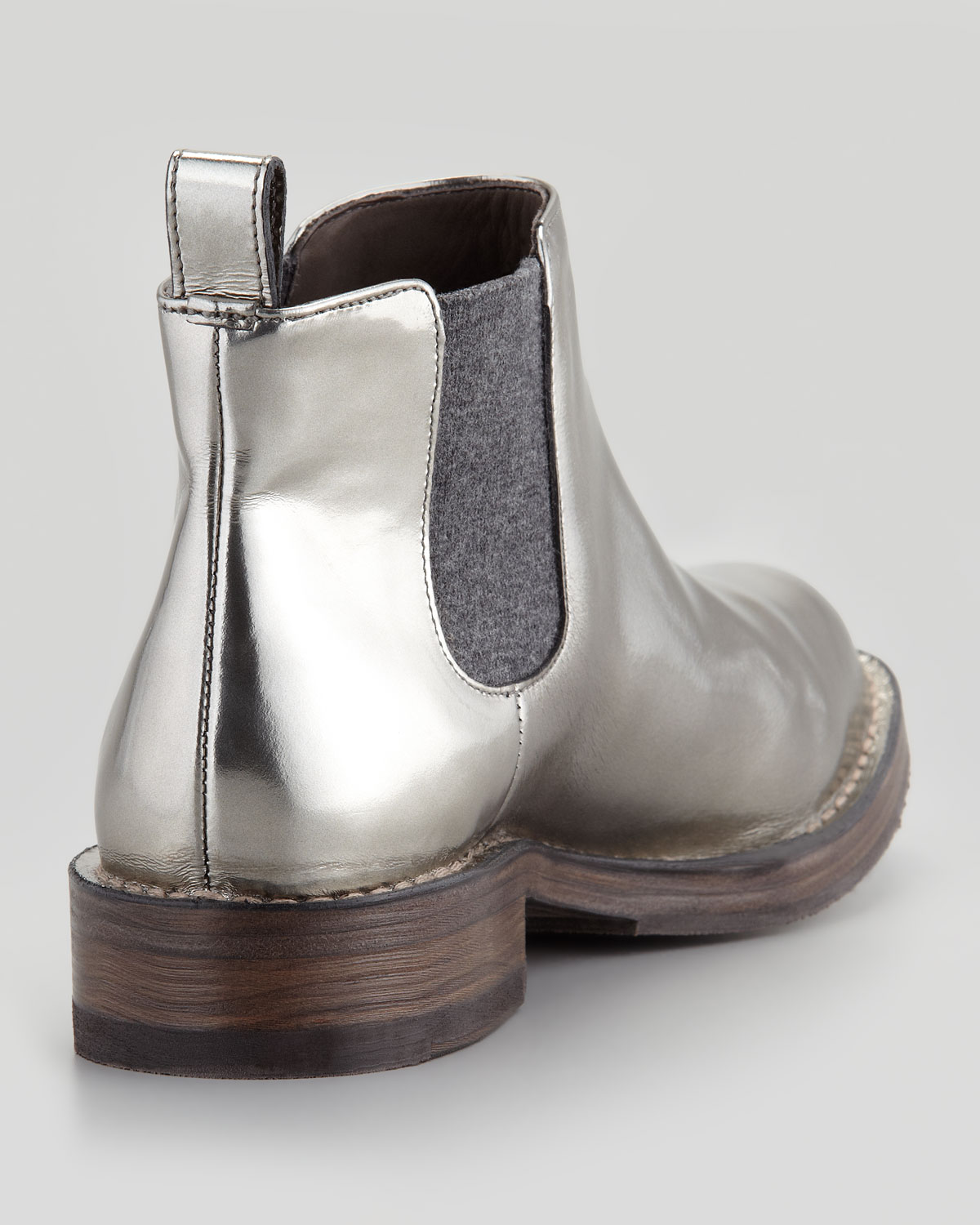 Brunello Cucinelli Leather Metallic Pullon Ankle Boot - Lyst