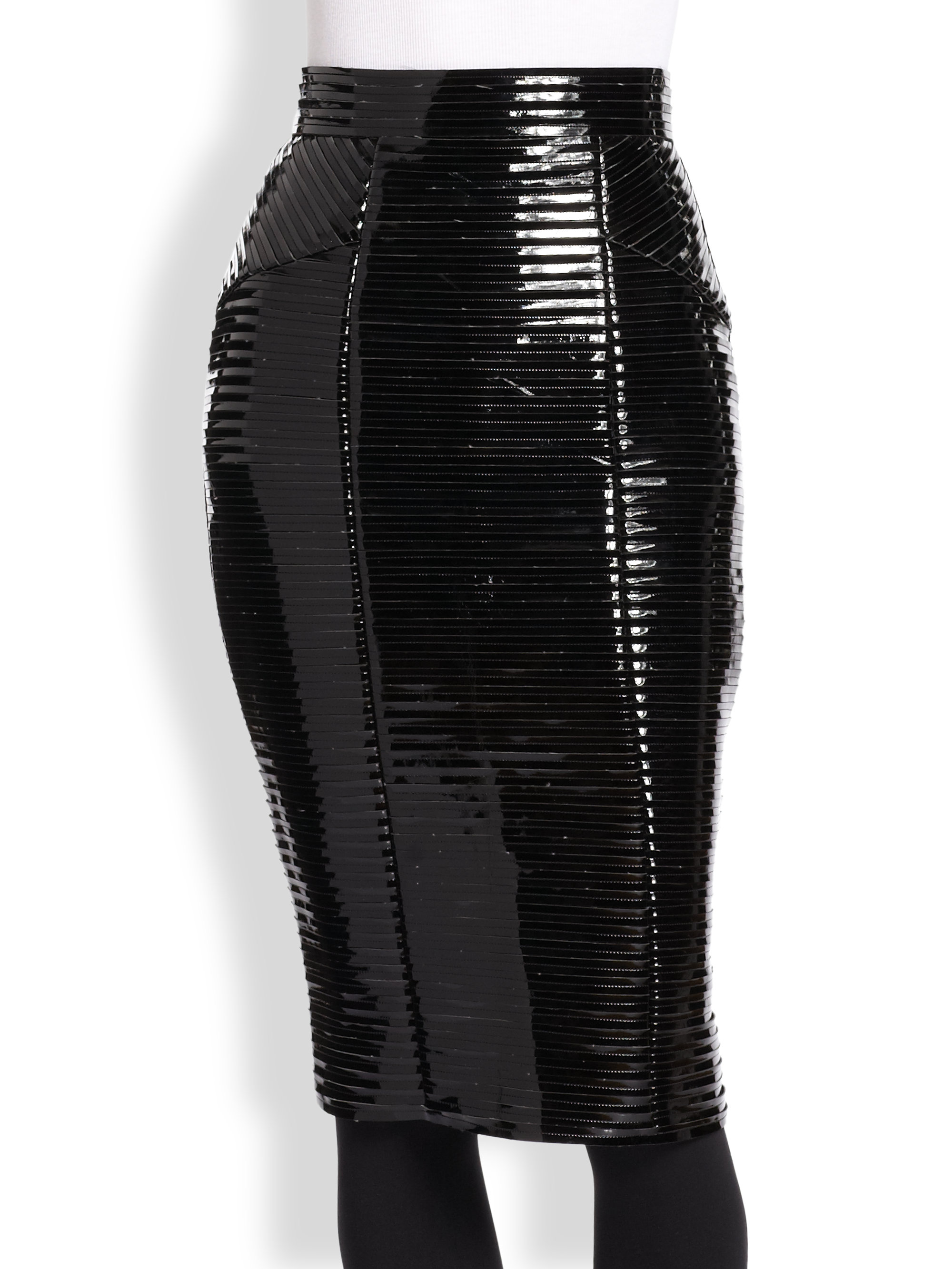 high waist patent leather skirt