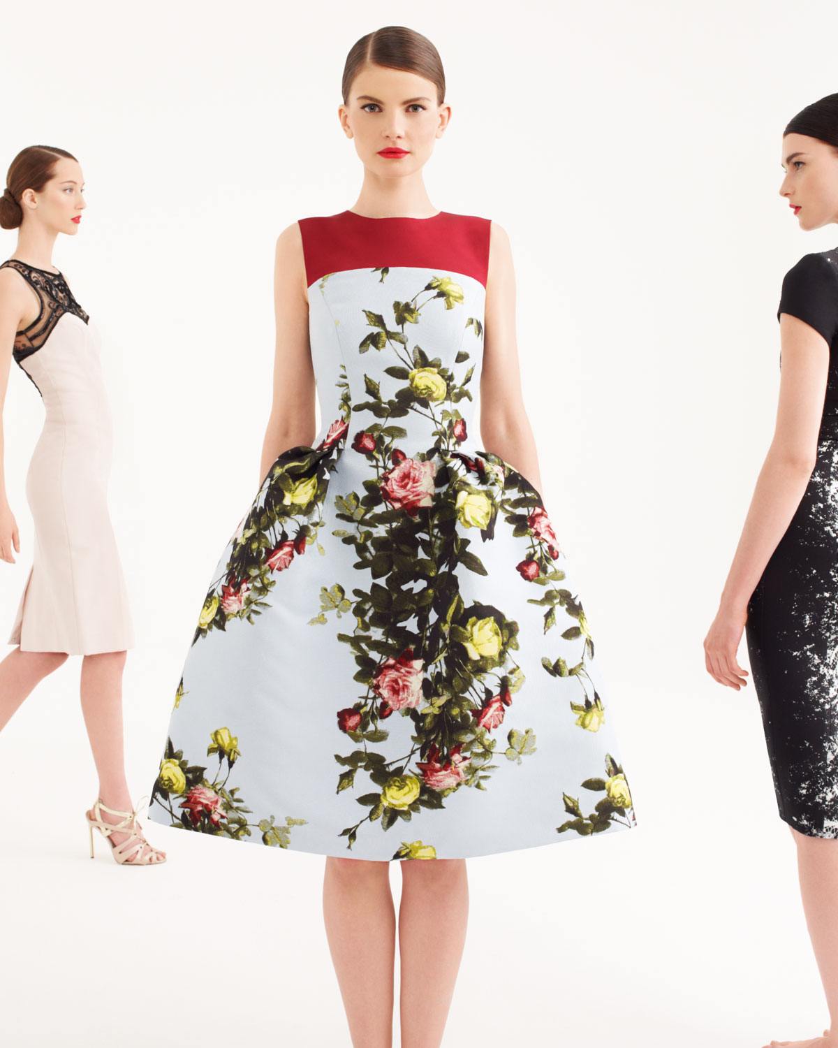 Lyst - Carolina Herrera Floral Jacquard Fullskirt Dress Sky multicolor