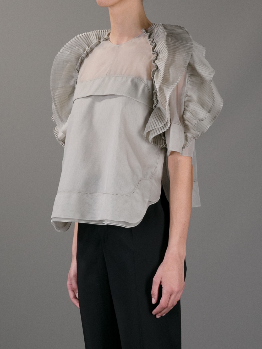 Lyst - Chloé Pleated Ruffle Blouse in Gray