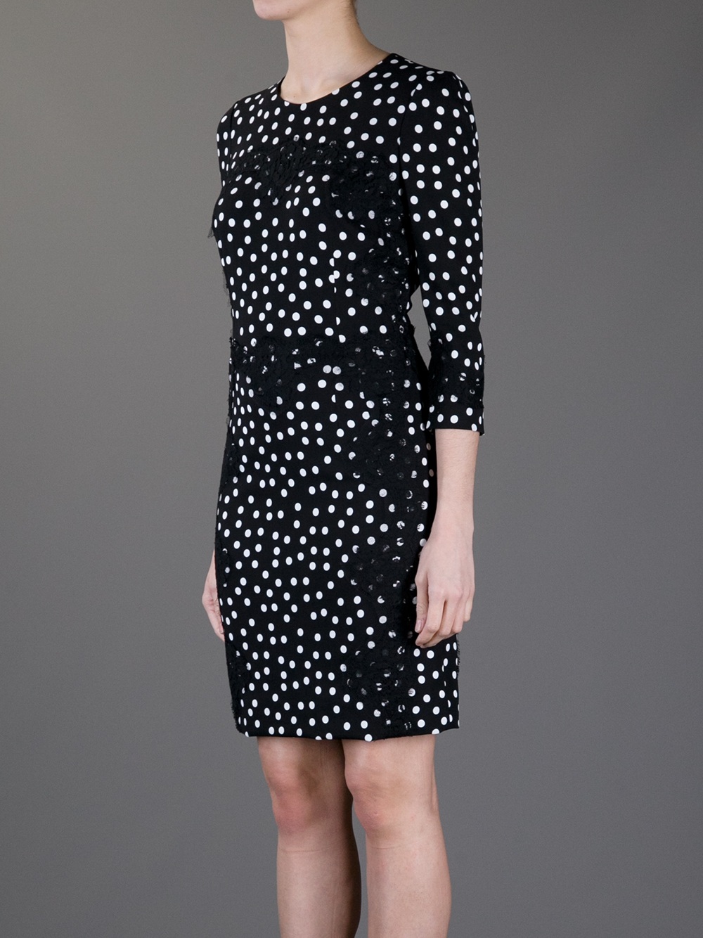 Dolce & Gabbana Lace Panelled Polkadot Dress in Black (White) - Lyst