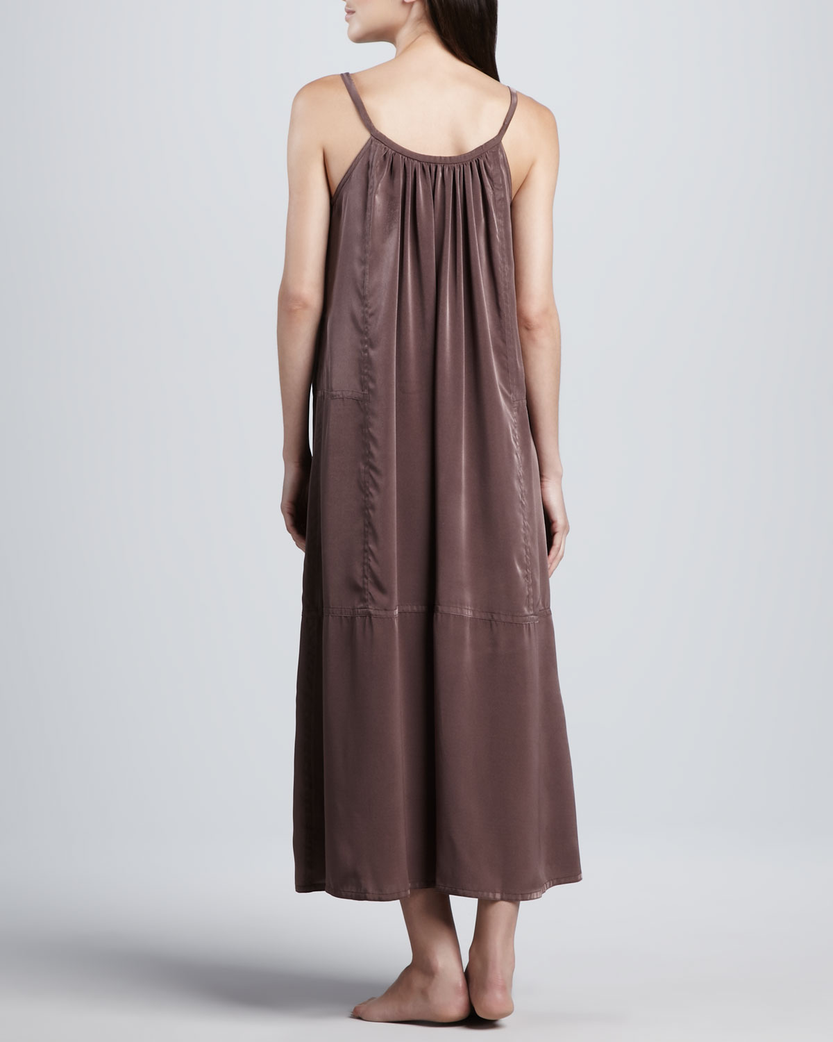 Donna Karan Long Matte Satin Nightgown in Brown Lyst