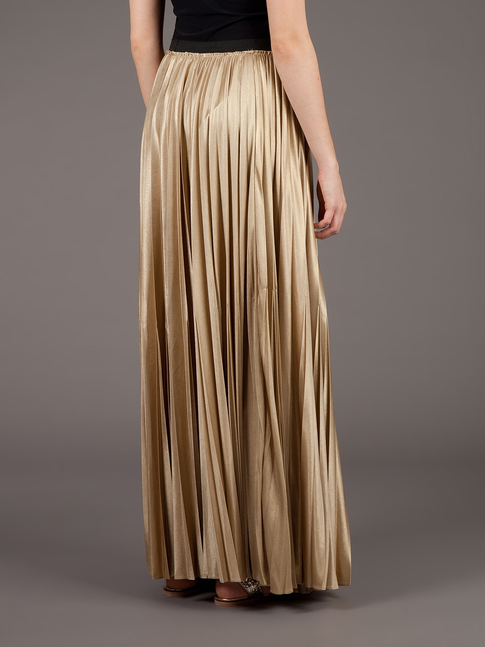 【U LAN】Apple Golden Pleated Skirt Gold Pleated Long Skirt 2025 | solajoiers.com