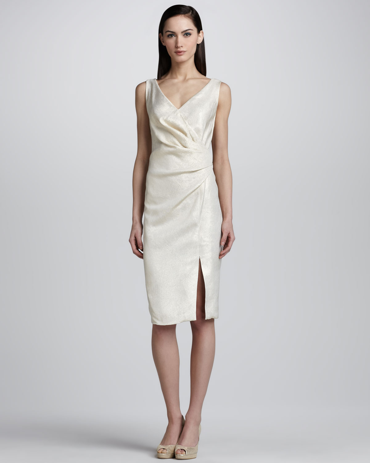 ESCADA Wrap Front Silk Faille Cocktail Dress in Natural - Lyst
