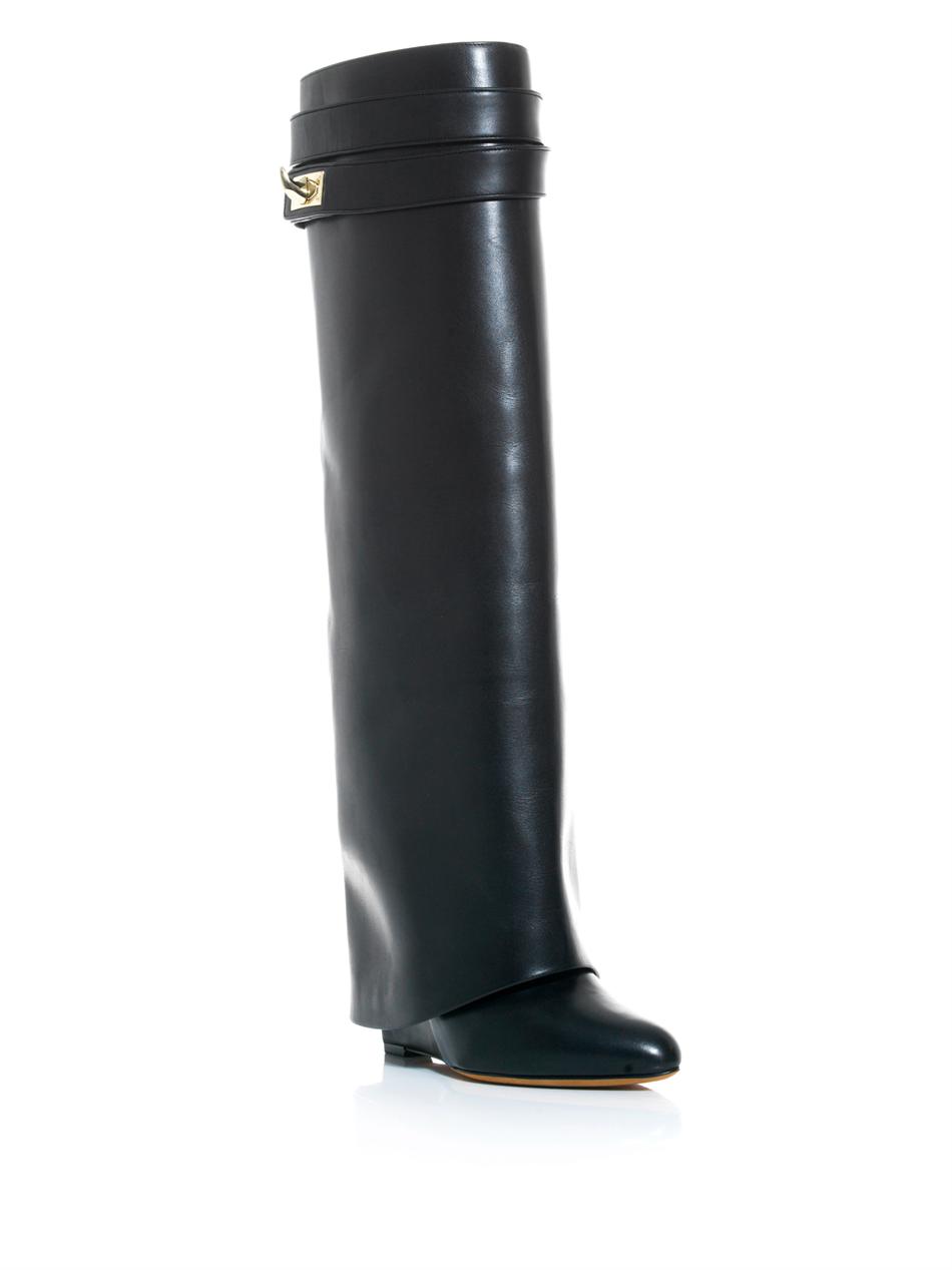Givenchy Shark Lock Leather Wedge Boots in Black | Lyst
