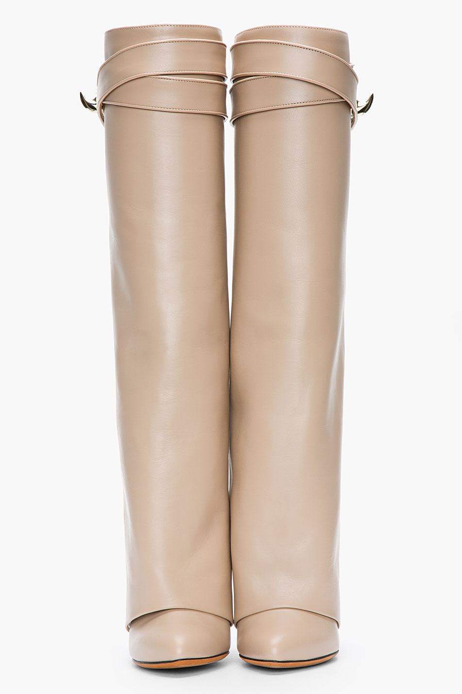 Givenchy Nude Leather Shark Lock Column Wedge Boots in Natural | Lyst