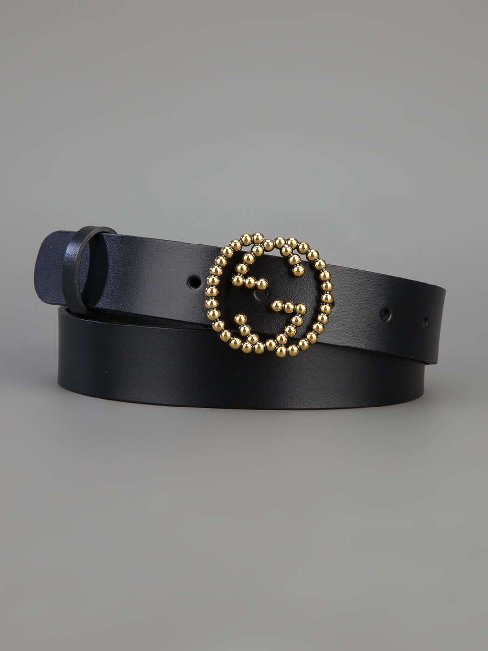 Gucci Beaded Logo Buckle Belt in Black 