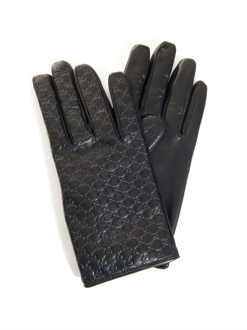 Gucci Logo Embossed Leather Gloves in Black for Men | Lyst