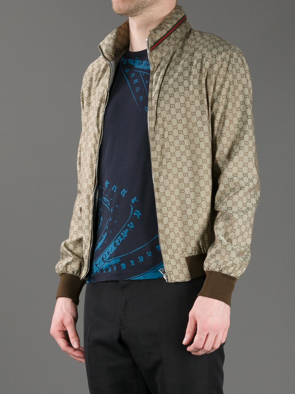 Gucci Logo Print Bomber Jacket in Metallic for Men | Lyst