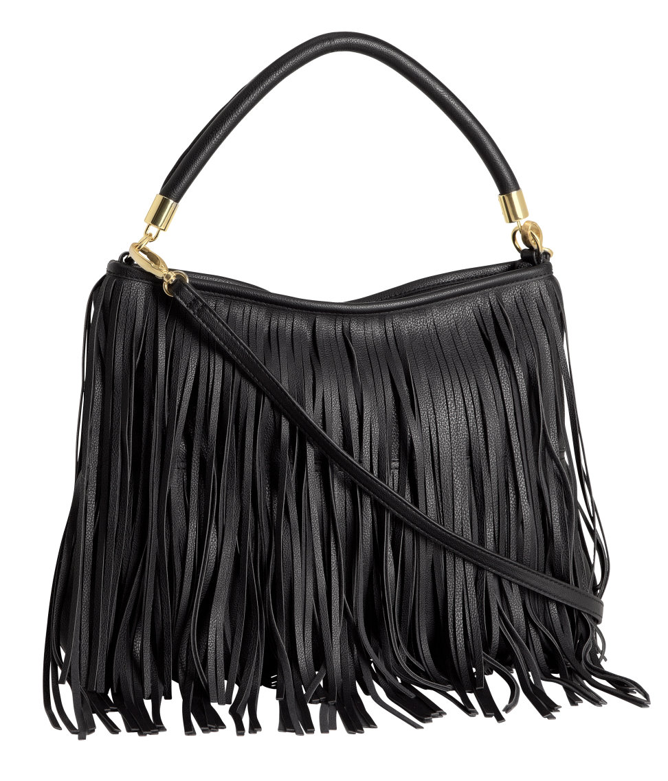 H&m Fringed Faux-Leather Shoulder Bag in Black | Lyst