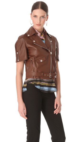 Jean Paul Gaultier Short Sleeve Leather Jacket in Brown | Lyst