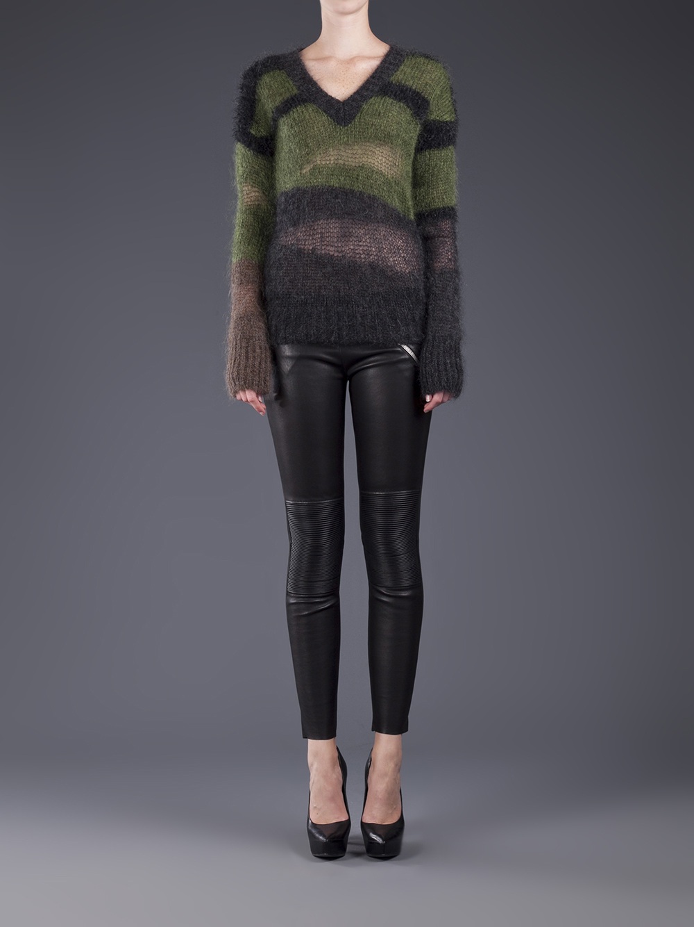 Joseph Military Intarsia Sweater in Green Lyst
