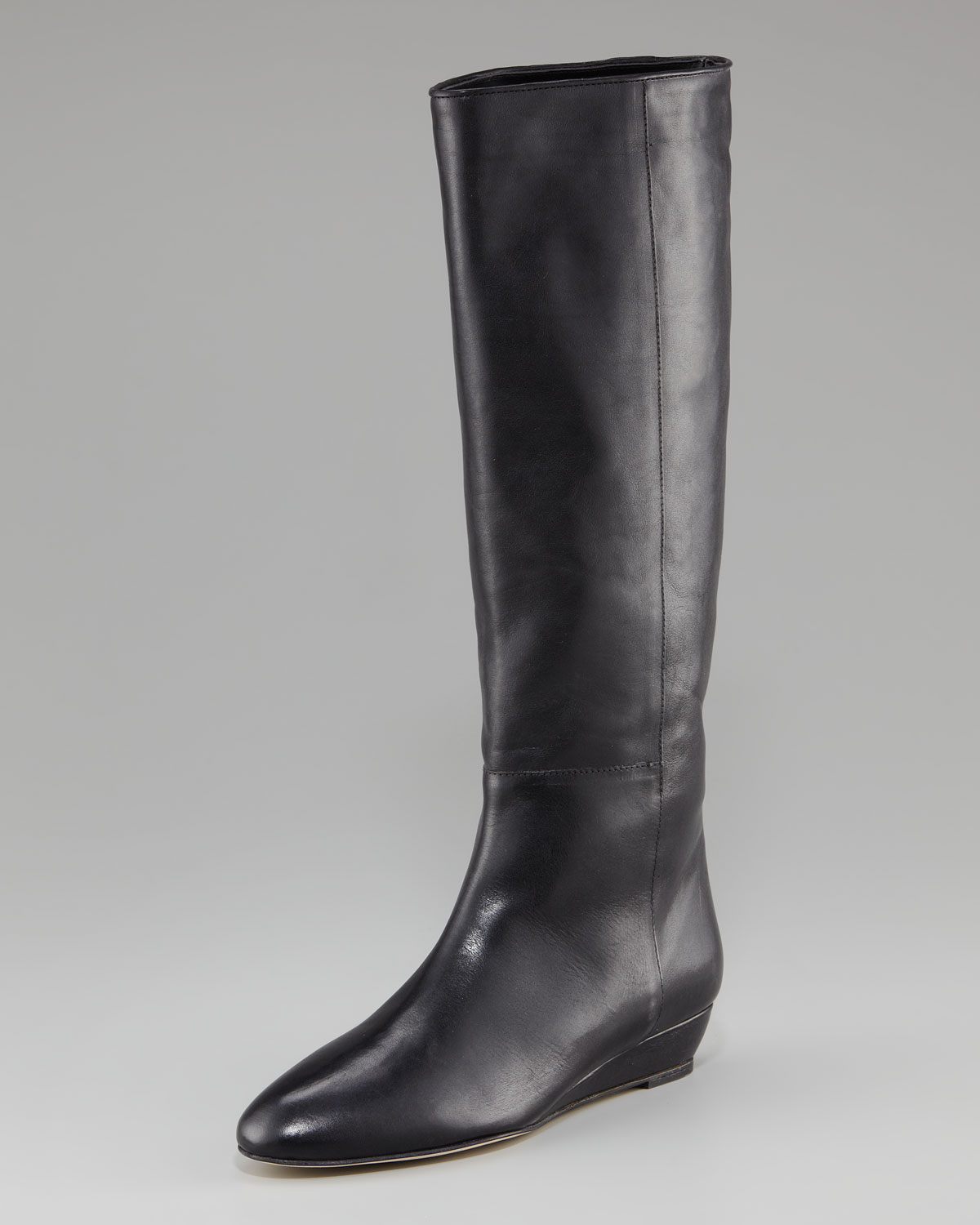 black wedge knee boots