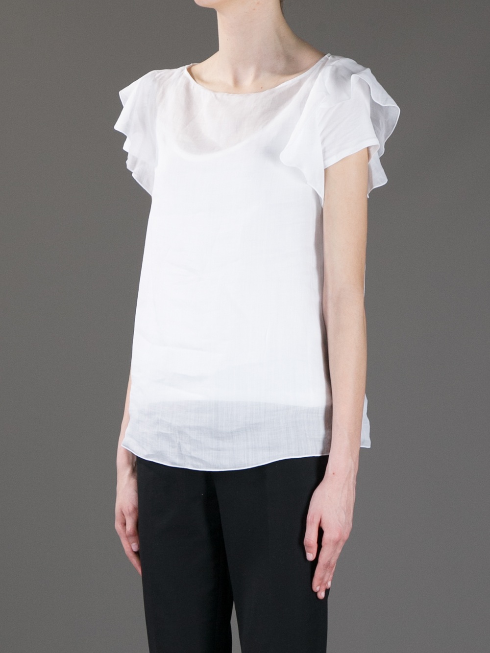 Max Mara Studio Ruffle Sleeve Blouse in White - Lyst