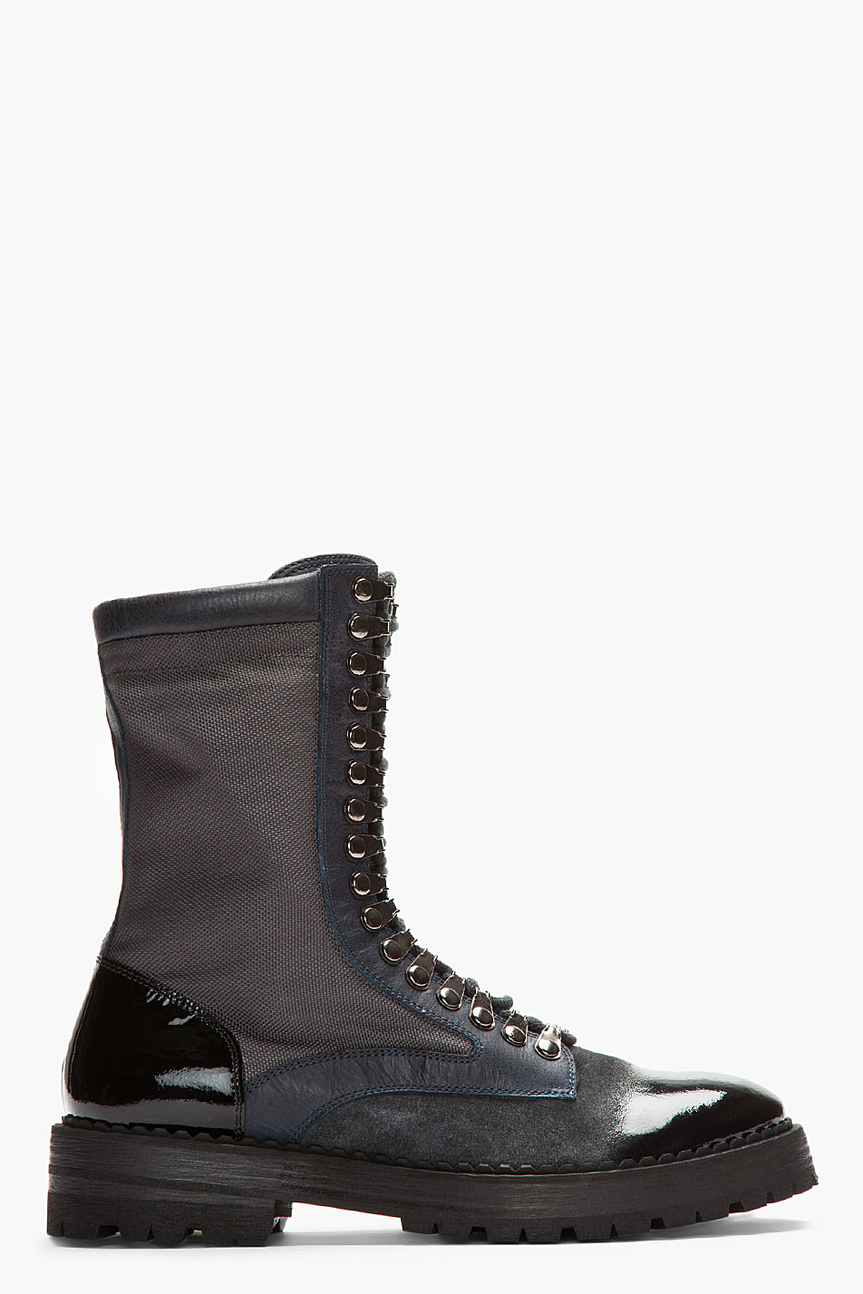 McQ Black Textile and Leather Wet_look Combat Boots for Men - Lyst