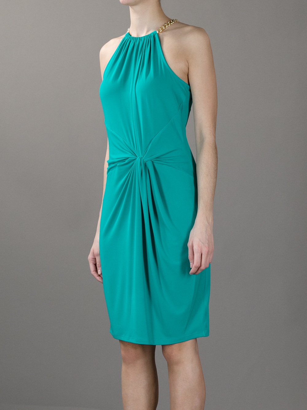 Lyst Michael Kors Chain Detail Halter Dress In Blue