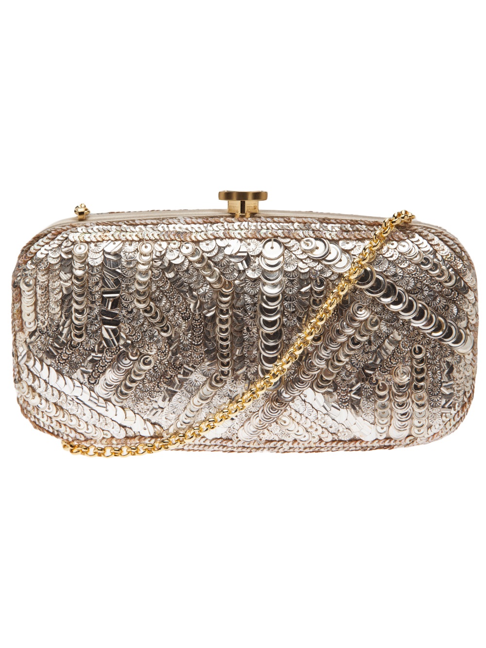 Lyst - Oscar De La Renta Embroidered Sequined Clutch in Metallic