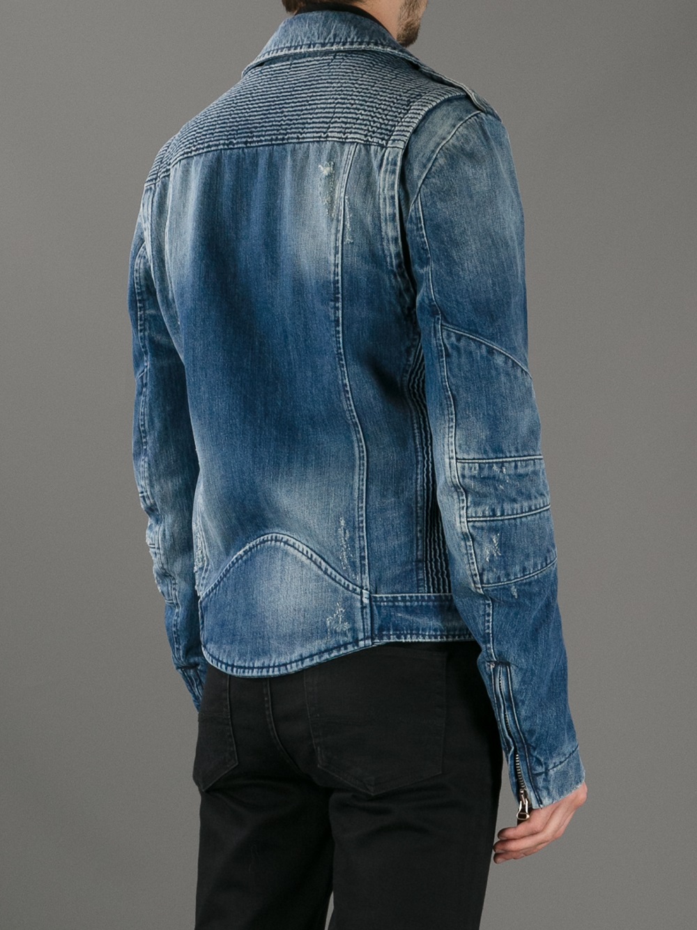 Balmain Denim Biker Jacket in Blue Men |