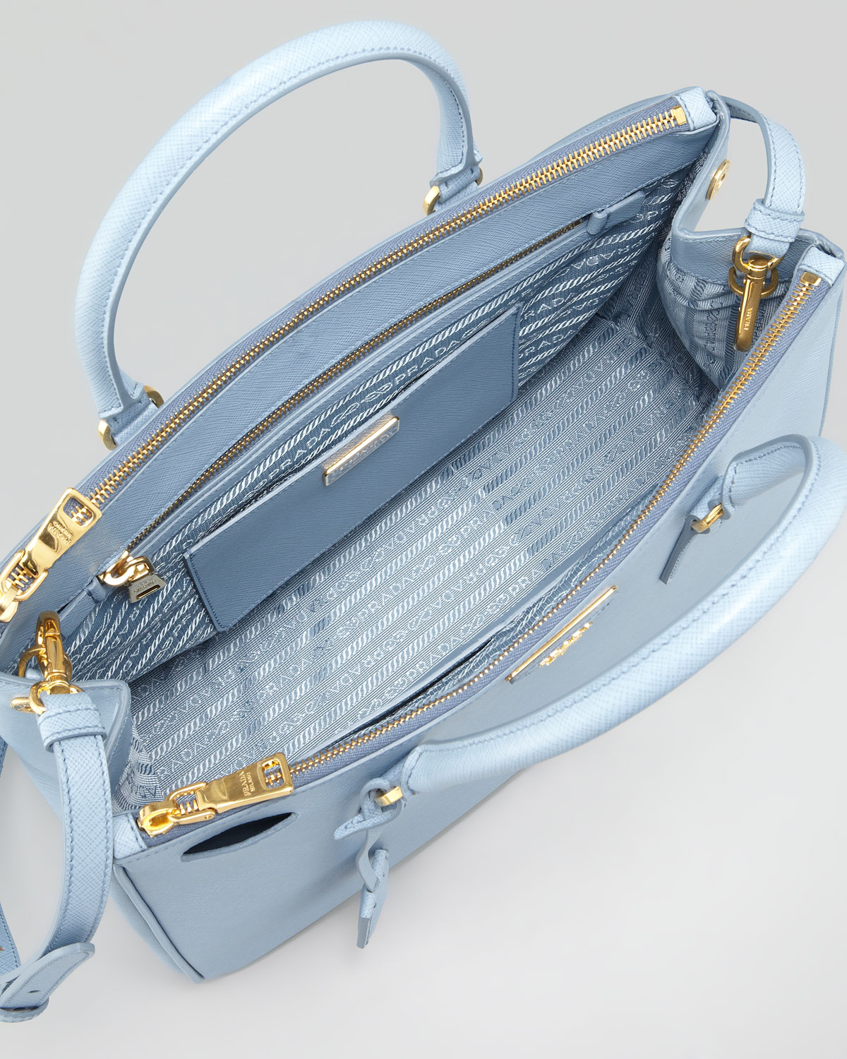 Prada Saffiano Small Doublezip Executive Tote Bag in Blue | Lyst