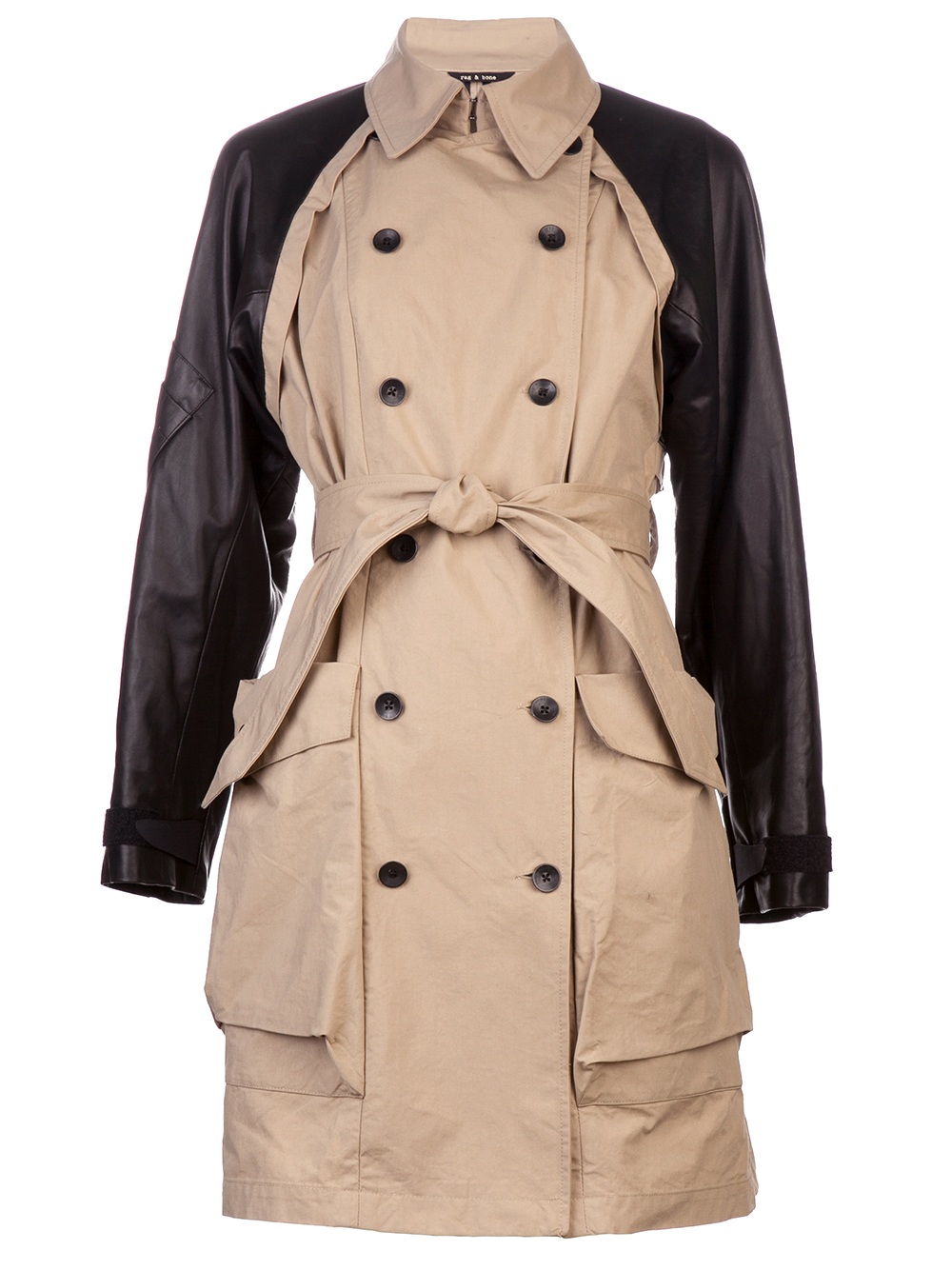 Rag & bone Khaki Trench Coat With Leather Sleeves in Natural | Lyst