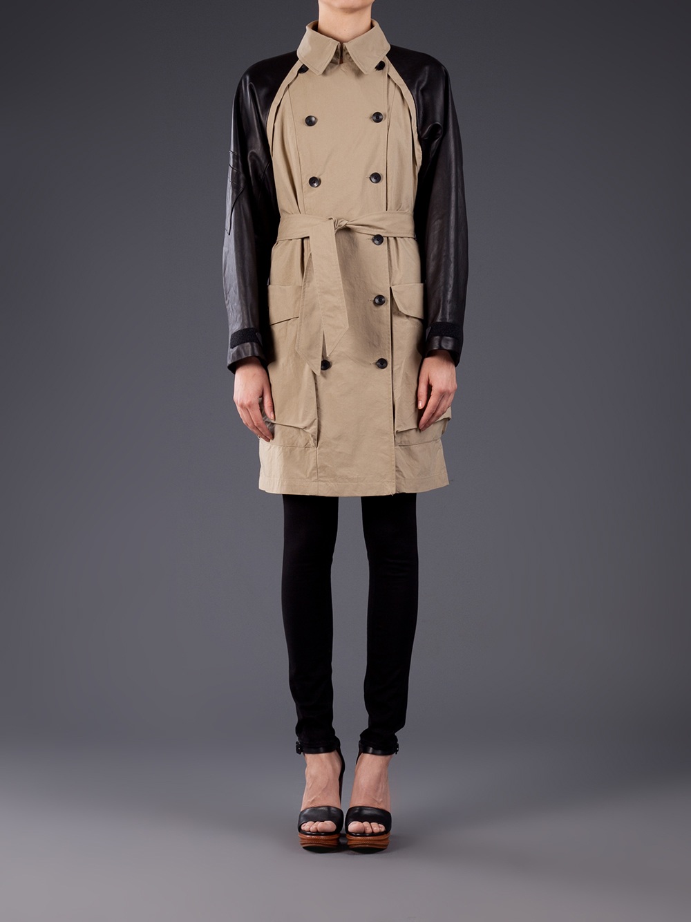 Rag & Bone Khaki Trench Coat With Leather Sleeves in Natural - Lyst