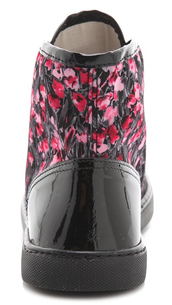 Lyst - Red Valentino Floral Lace Up High Top Sneakers in Black
