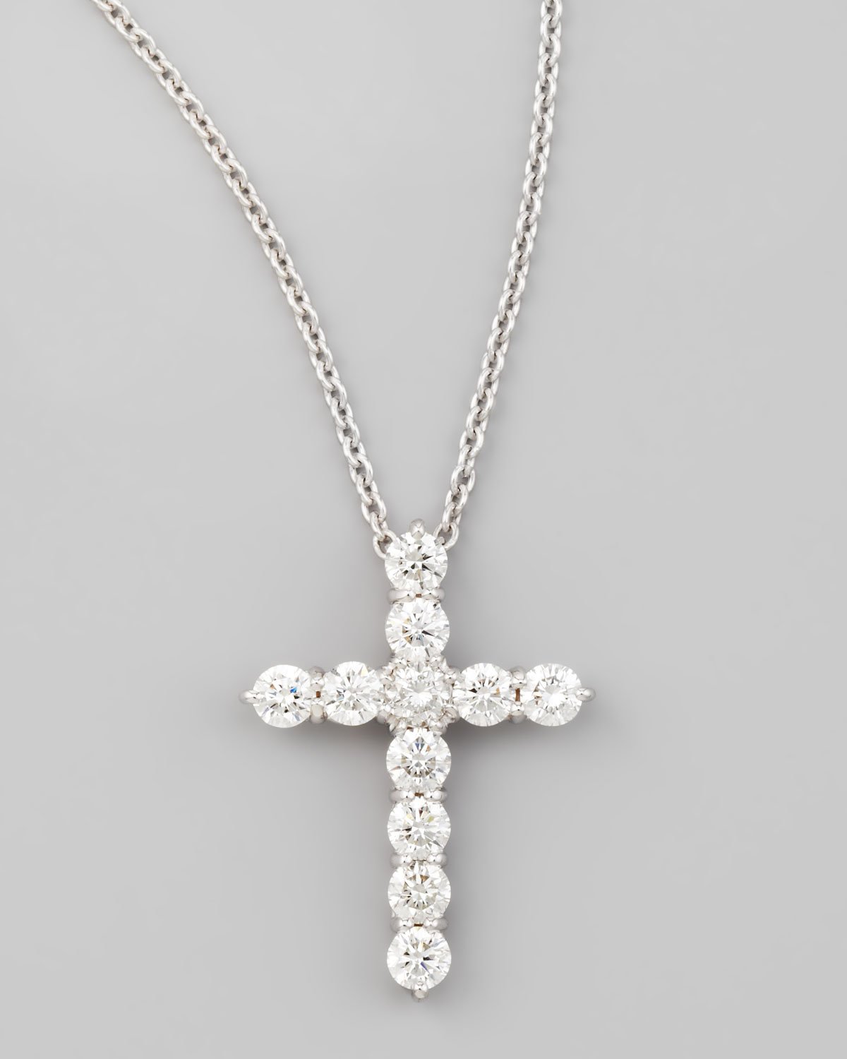 Roberto Coin 18 White Gold Diamond Cross Pendant Necklace in White | Lyst