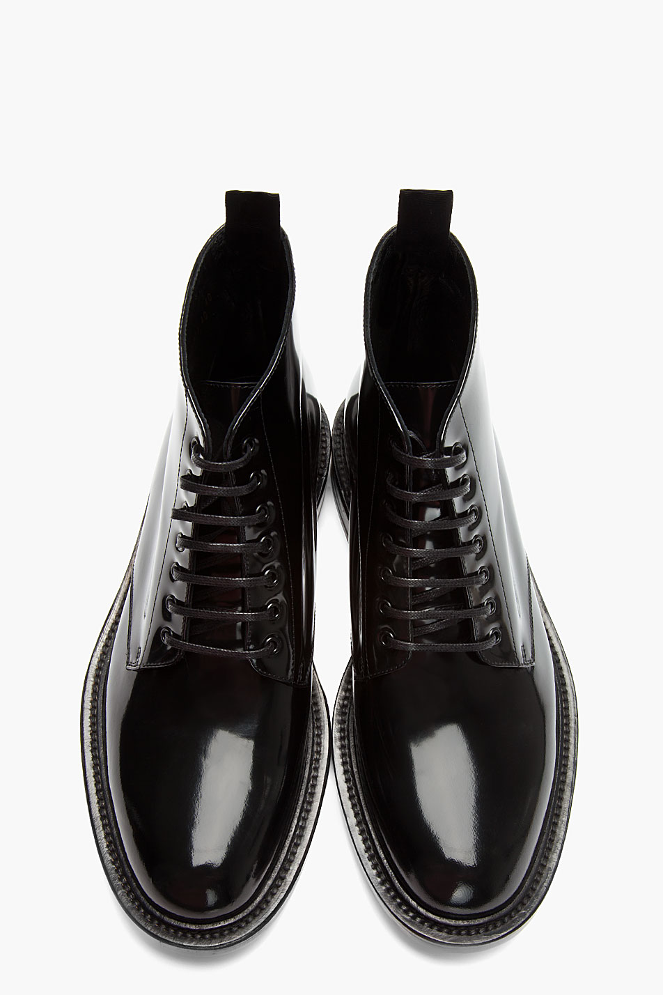 Saint Laurent Black Patent Leather Combat Boots for Men