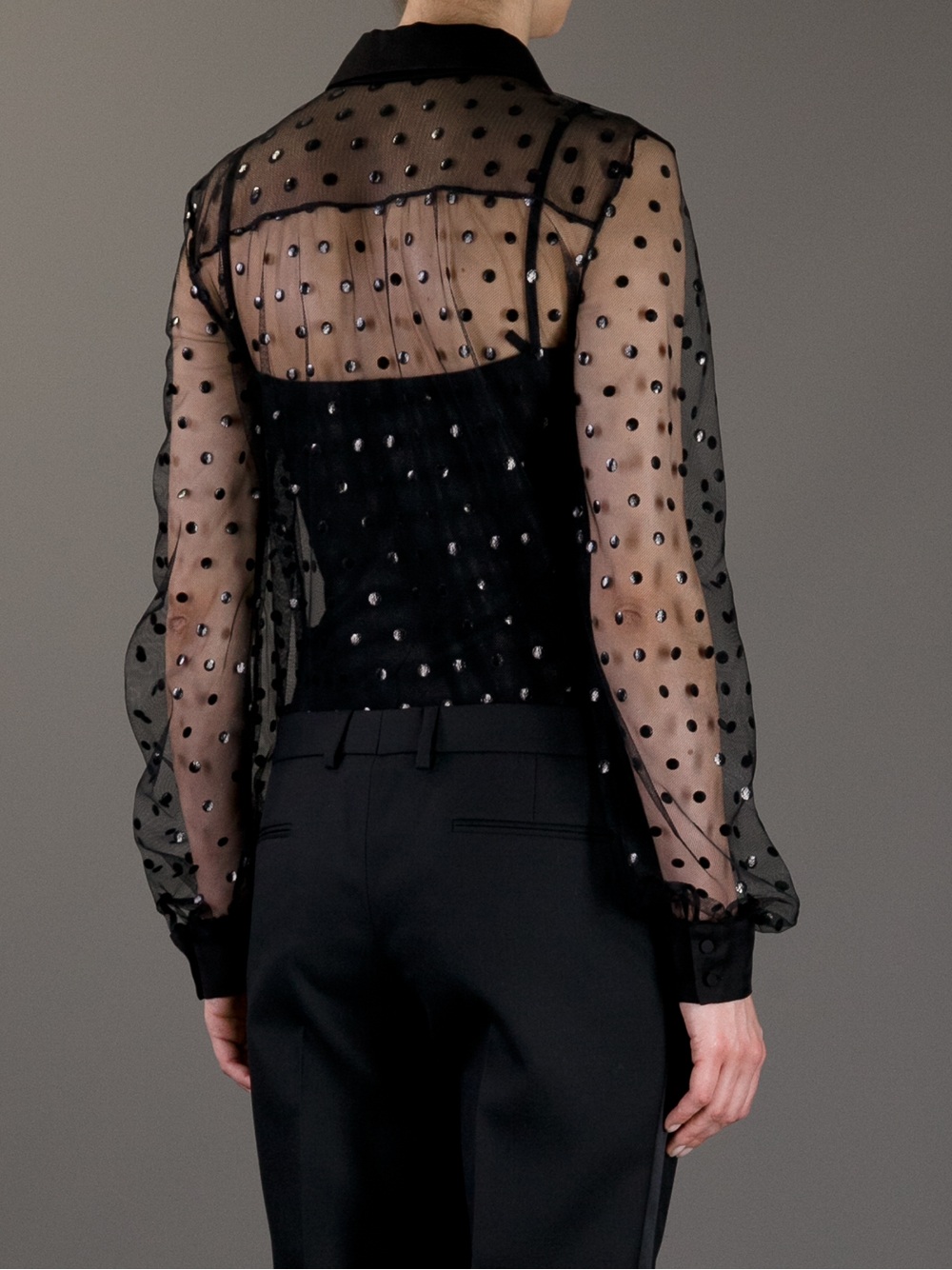 Saint Laurent Sheer Polka Dot Blouse in Black Lyst