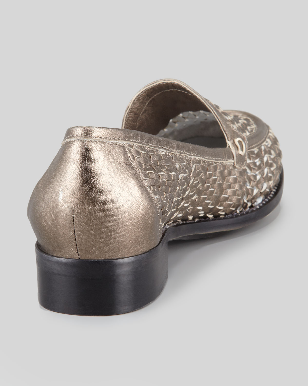 Sesto meucci Womens Alice Woven Metallic Leather Loafer Pewter in Gray