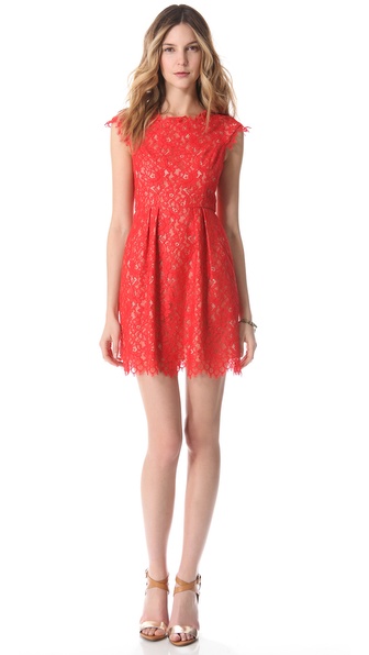 shoshanna red lace dress