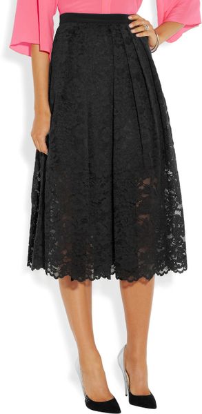 Tibi Cottonblend Lace Midi Skirt in Black | Lyst