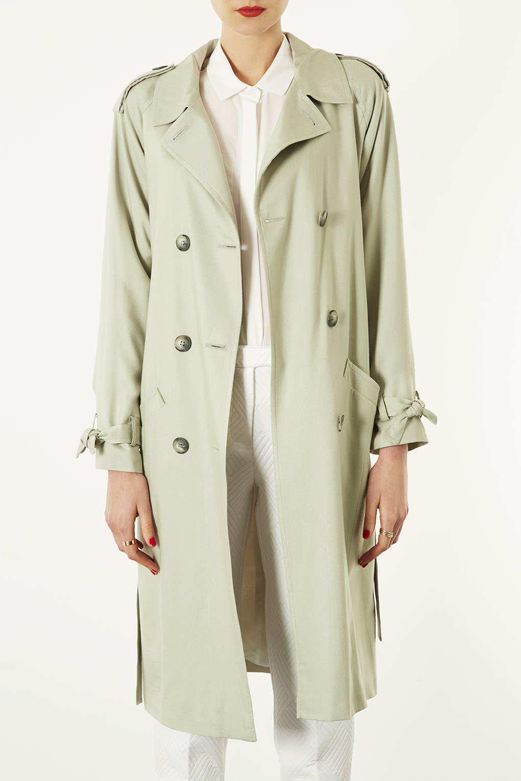 TOPSHOP Soft Trench Coat in Green - Lyst