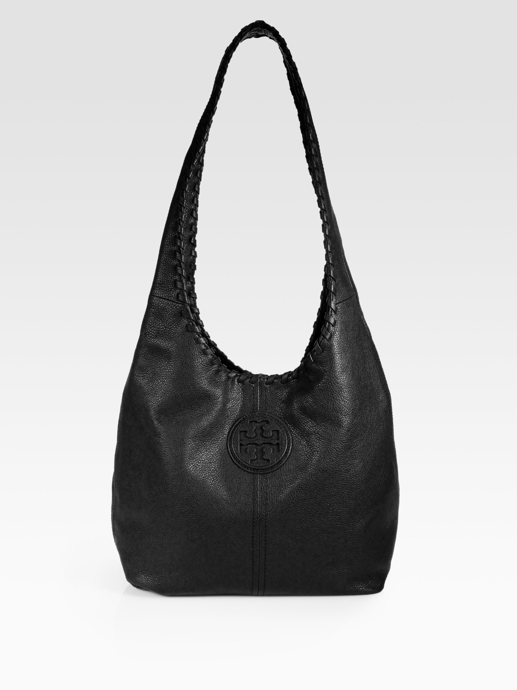 Lyst Tory Burch Marion Hobo In Black Gallery Previously Sold At Saks Fifth Avenue Women S Tory Burch Marion