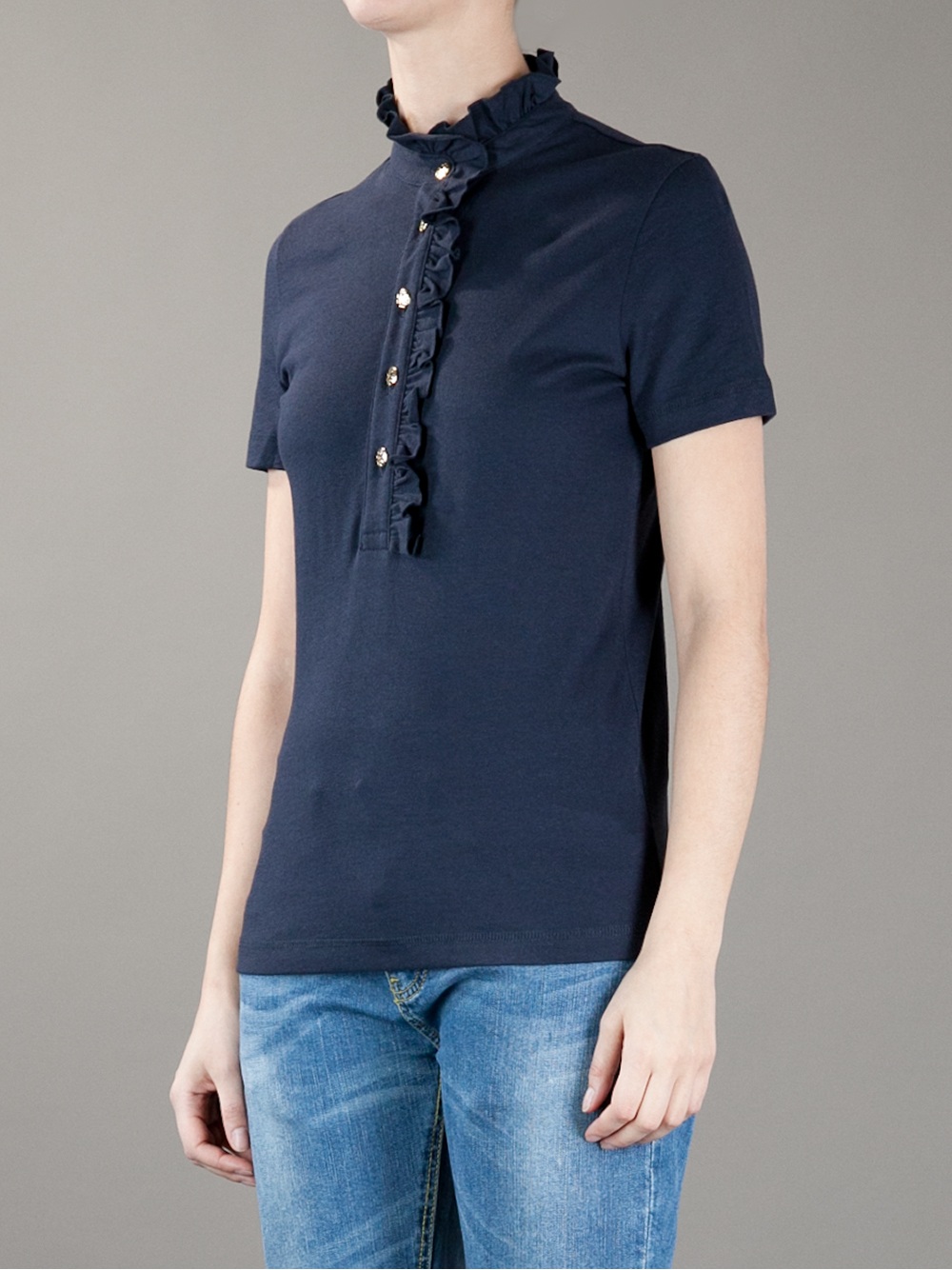 Tory Burch Frill Detail Polo Shirt in Navy (Blue) - Lyst