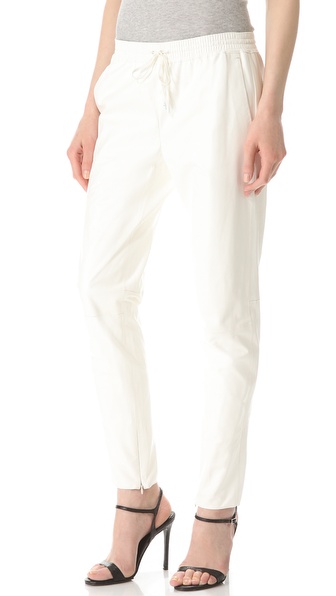 Vince Leather Jogger Pants in White | Lyst