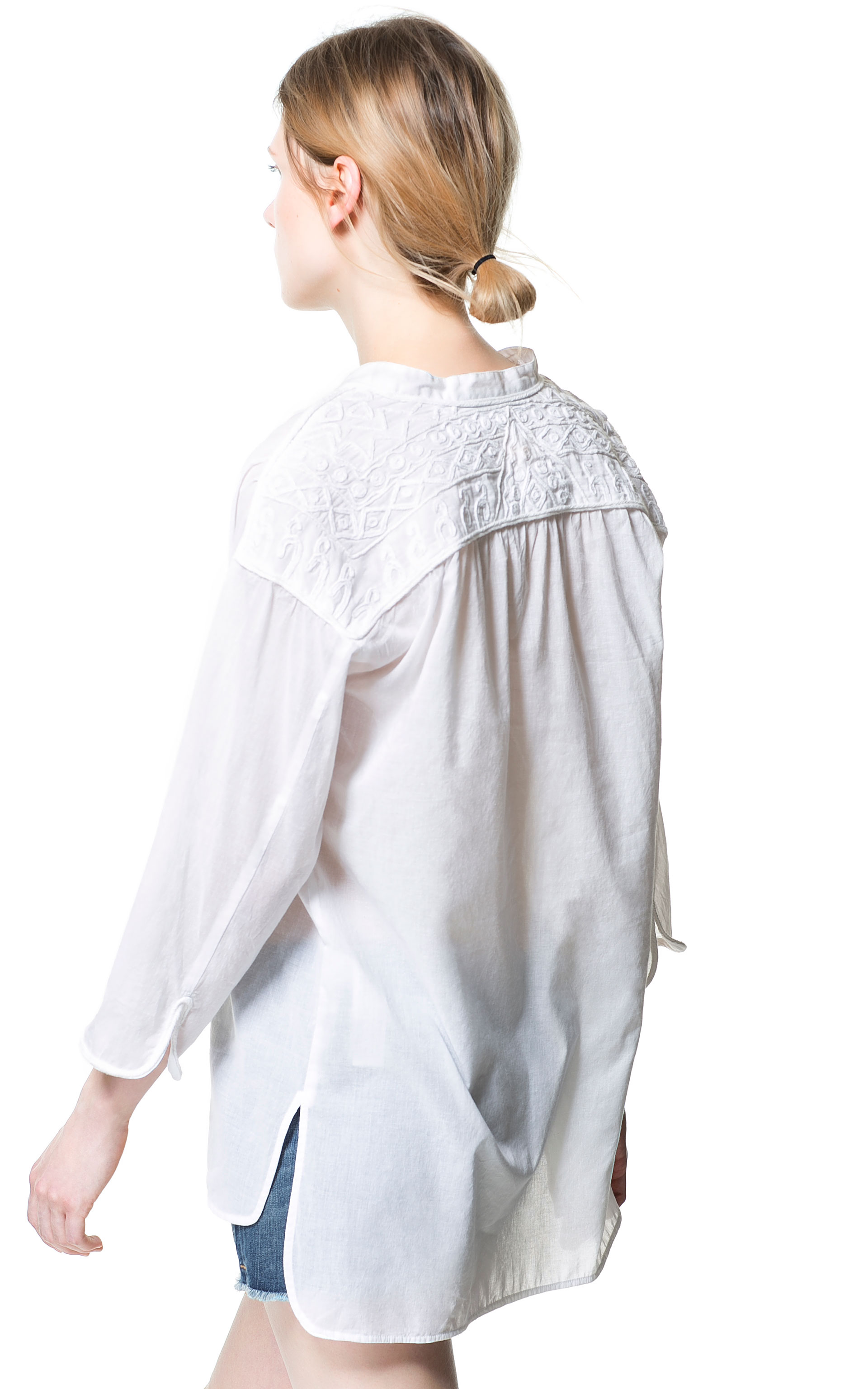 Zara Blouse with Embroidered Yoke in White Lyst